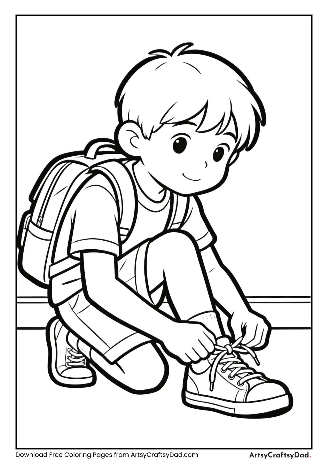 Child tying shoelaces before going to school