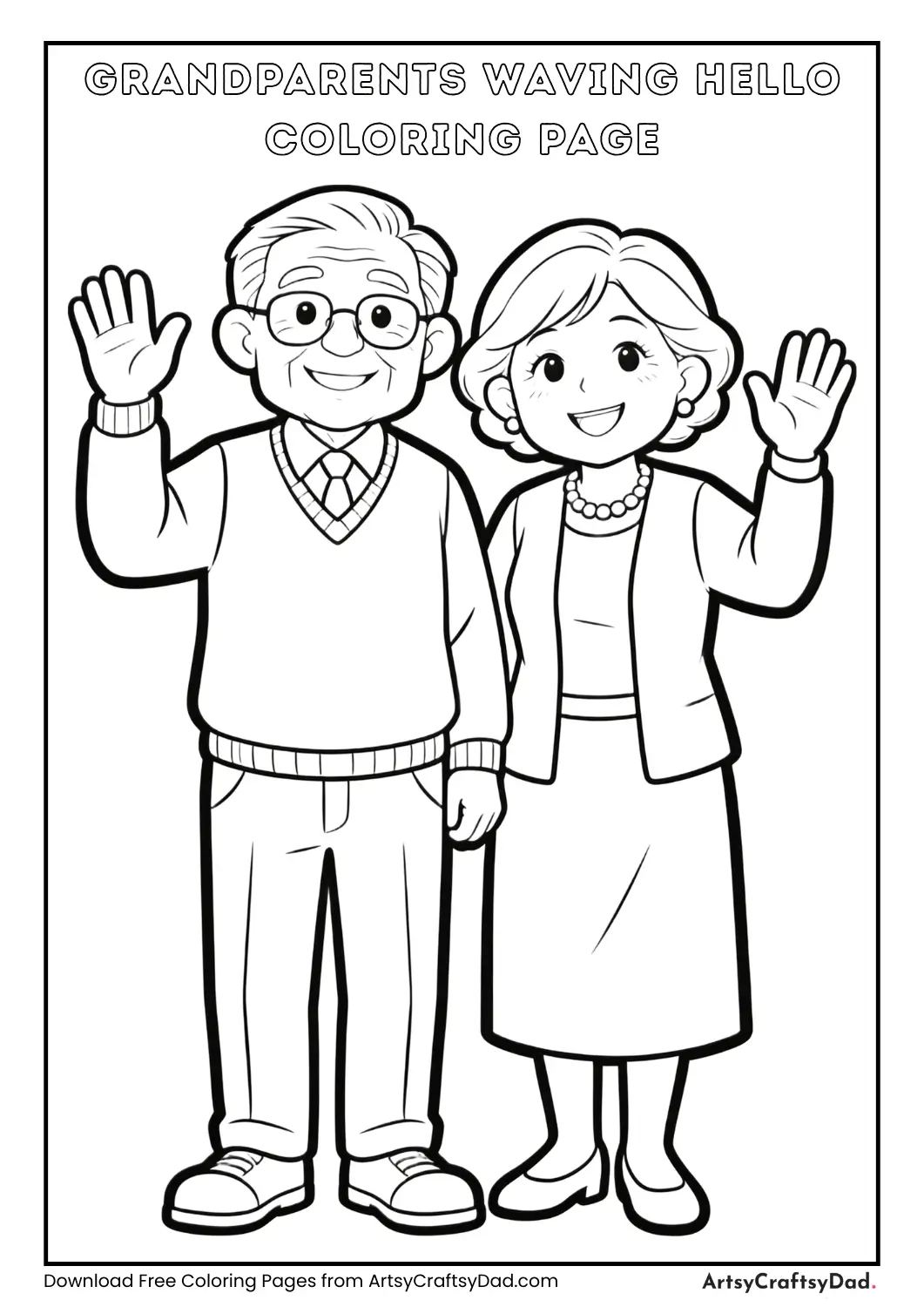 Grandparents waving hello coloring page