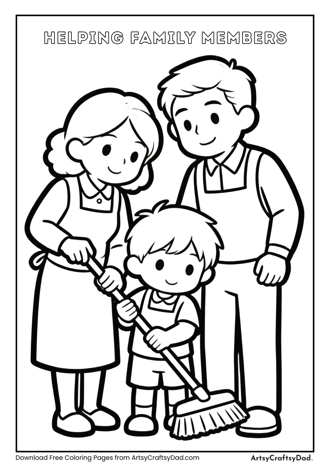 Child helping parents kindness coloring page