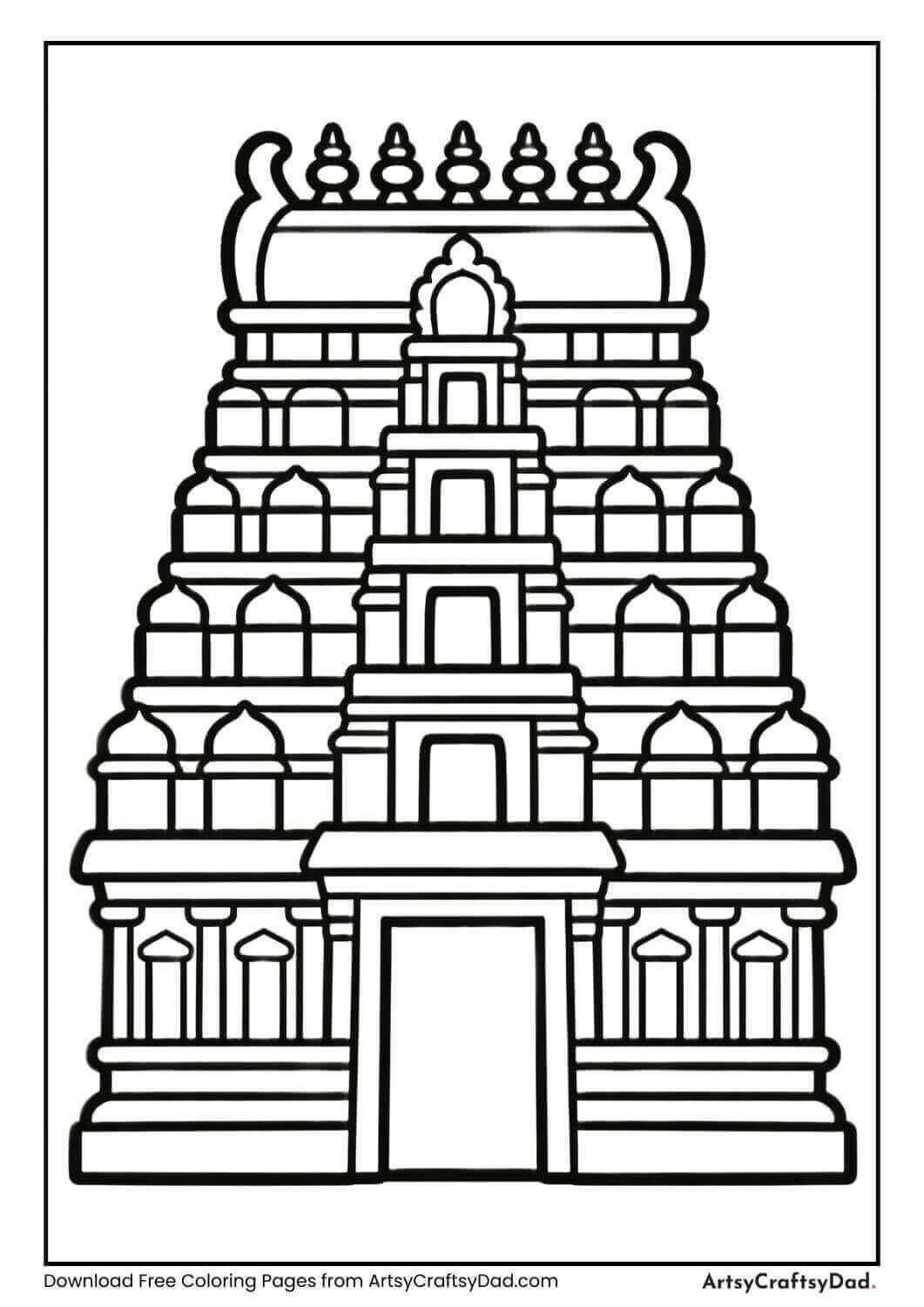 Meenakshi Temple black and white coloring page for kids