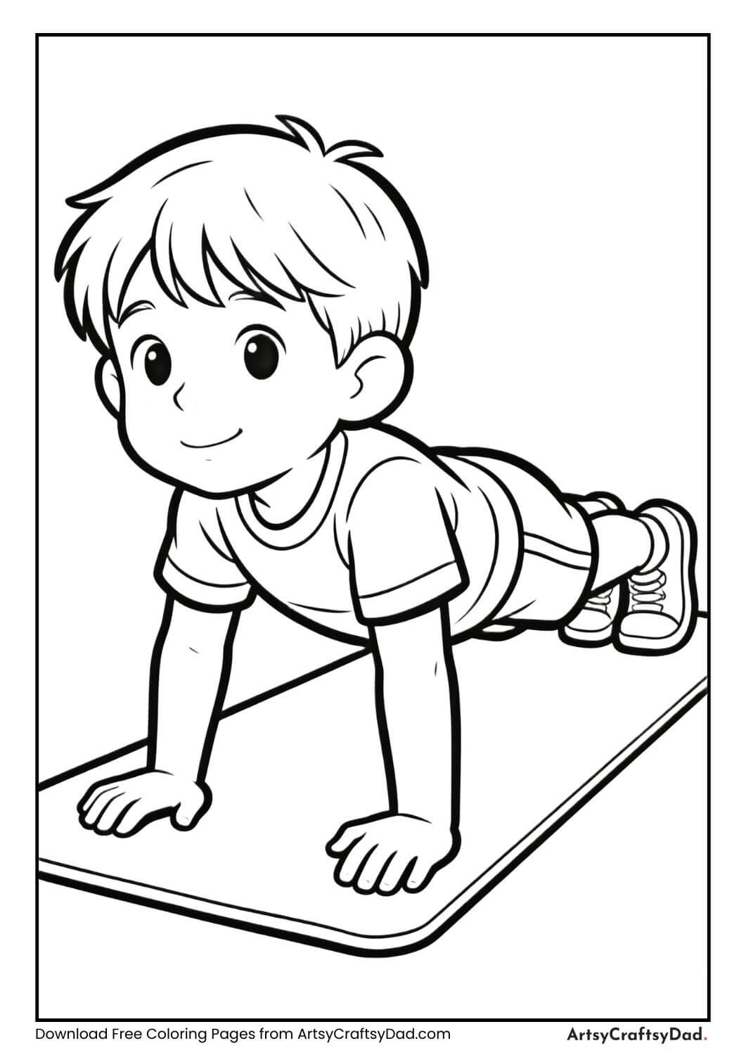 Child doing plank pose yoga coloring page