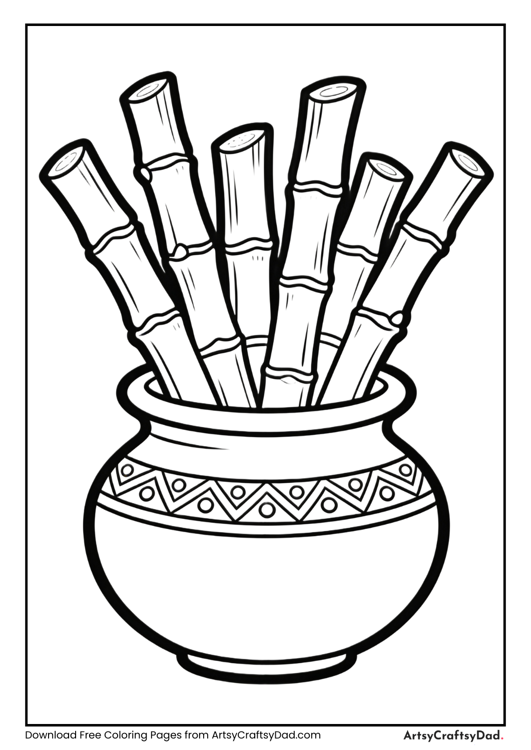 Pongal pot sugarcane coloring page