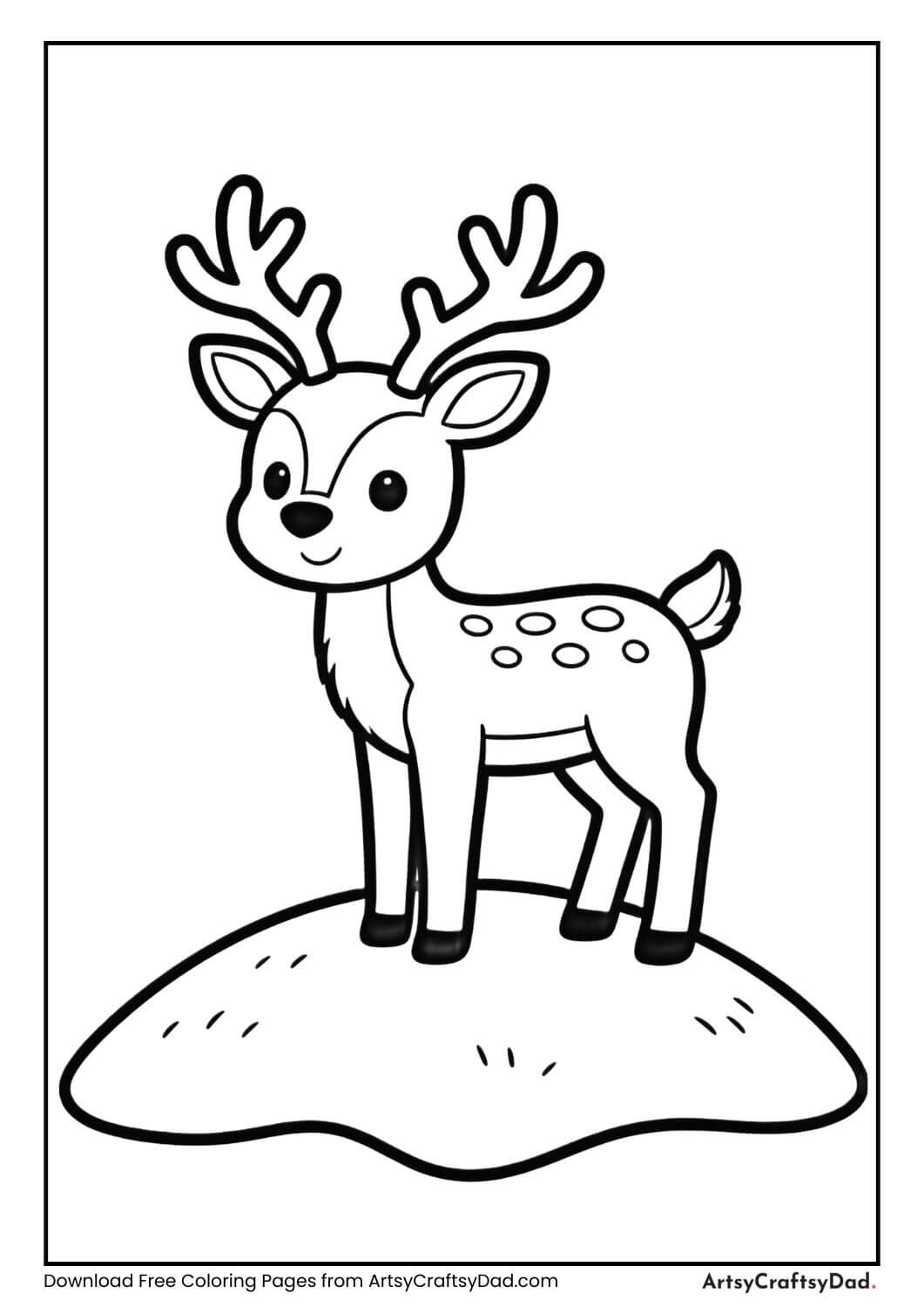 Reindeer standing on hill coloring page