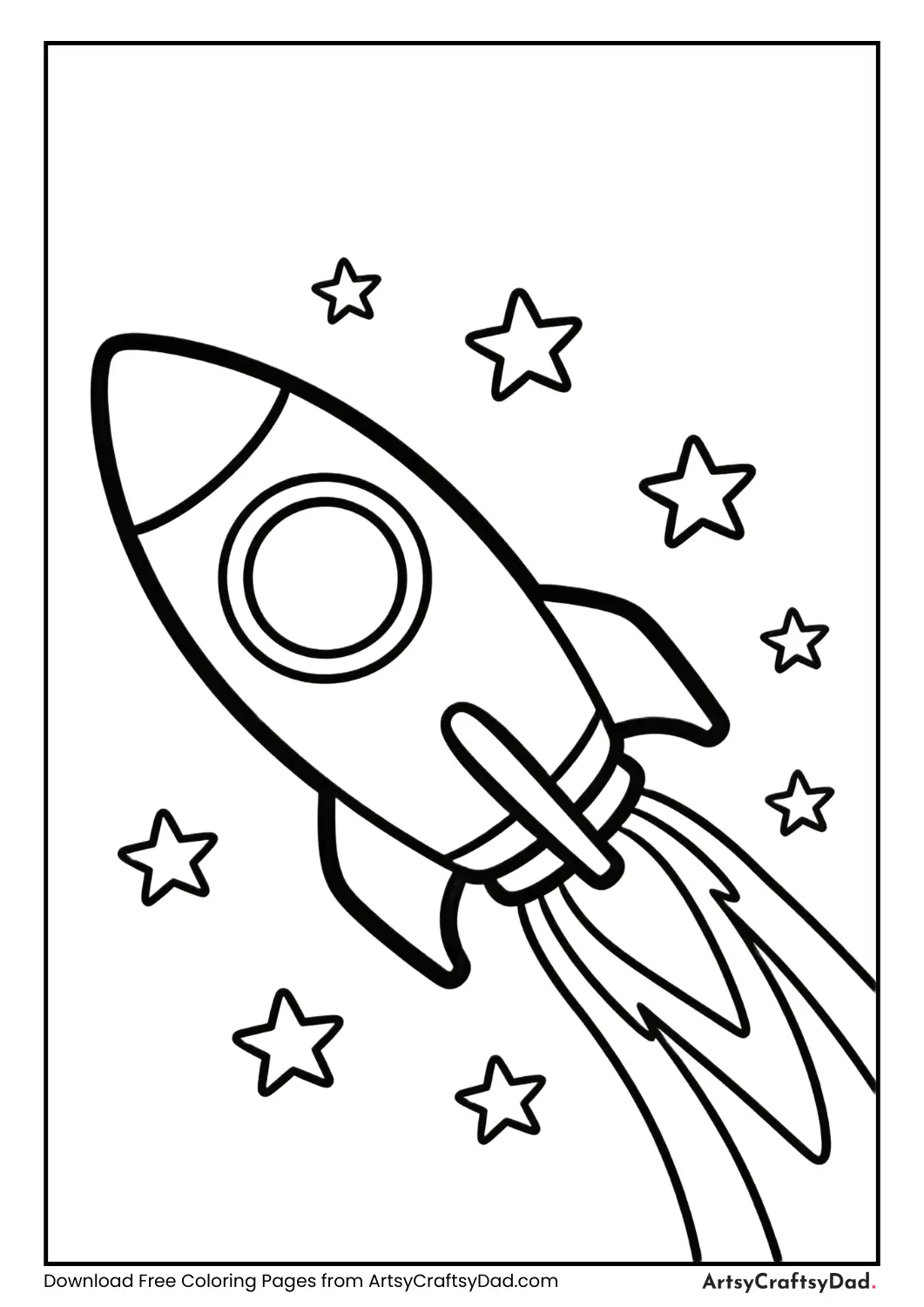 Rocket leaving a star trail coloring page