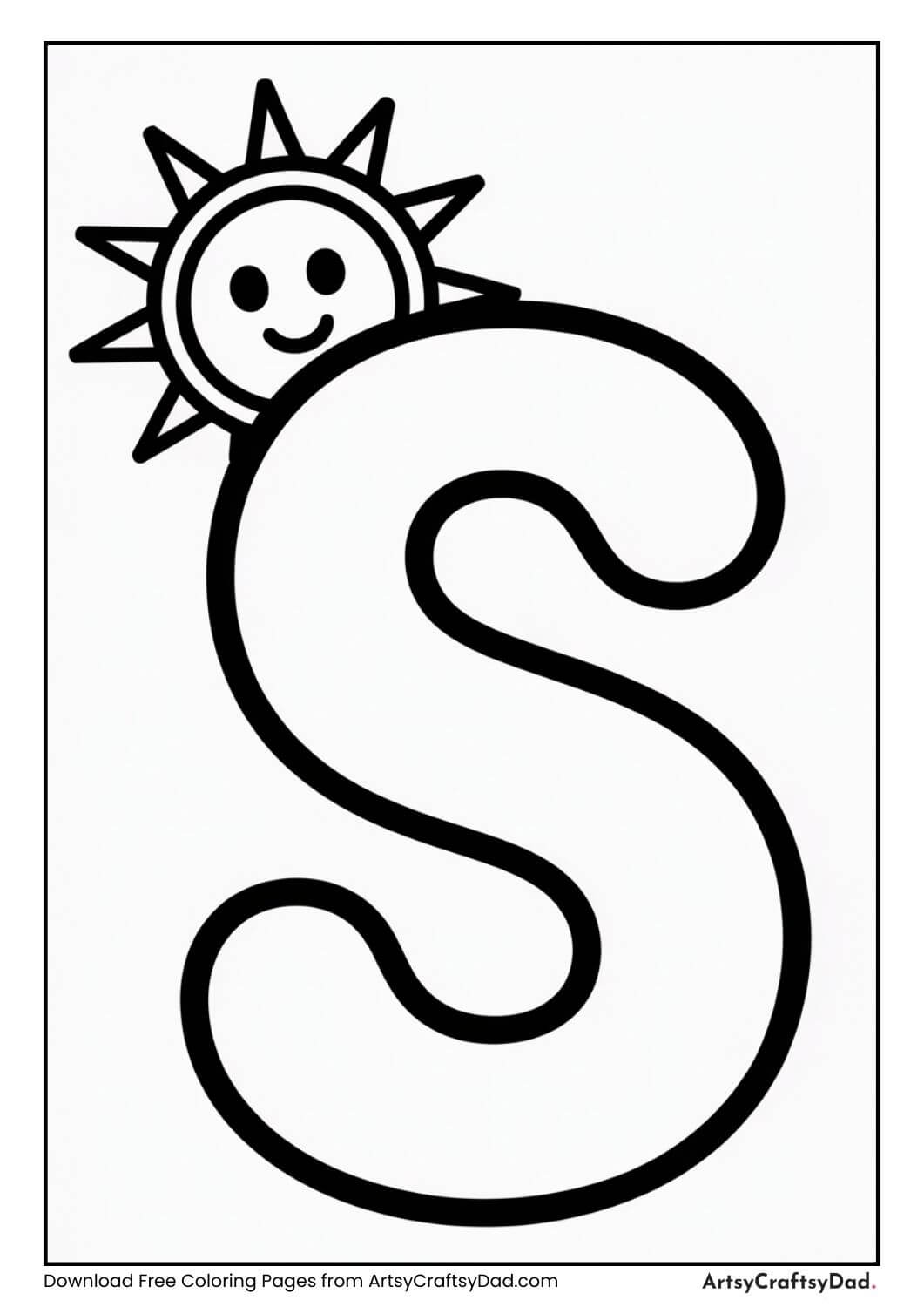 Letter S sun coloring page for children