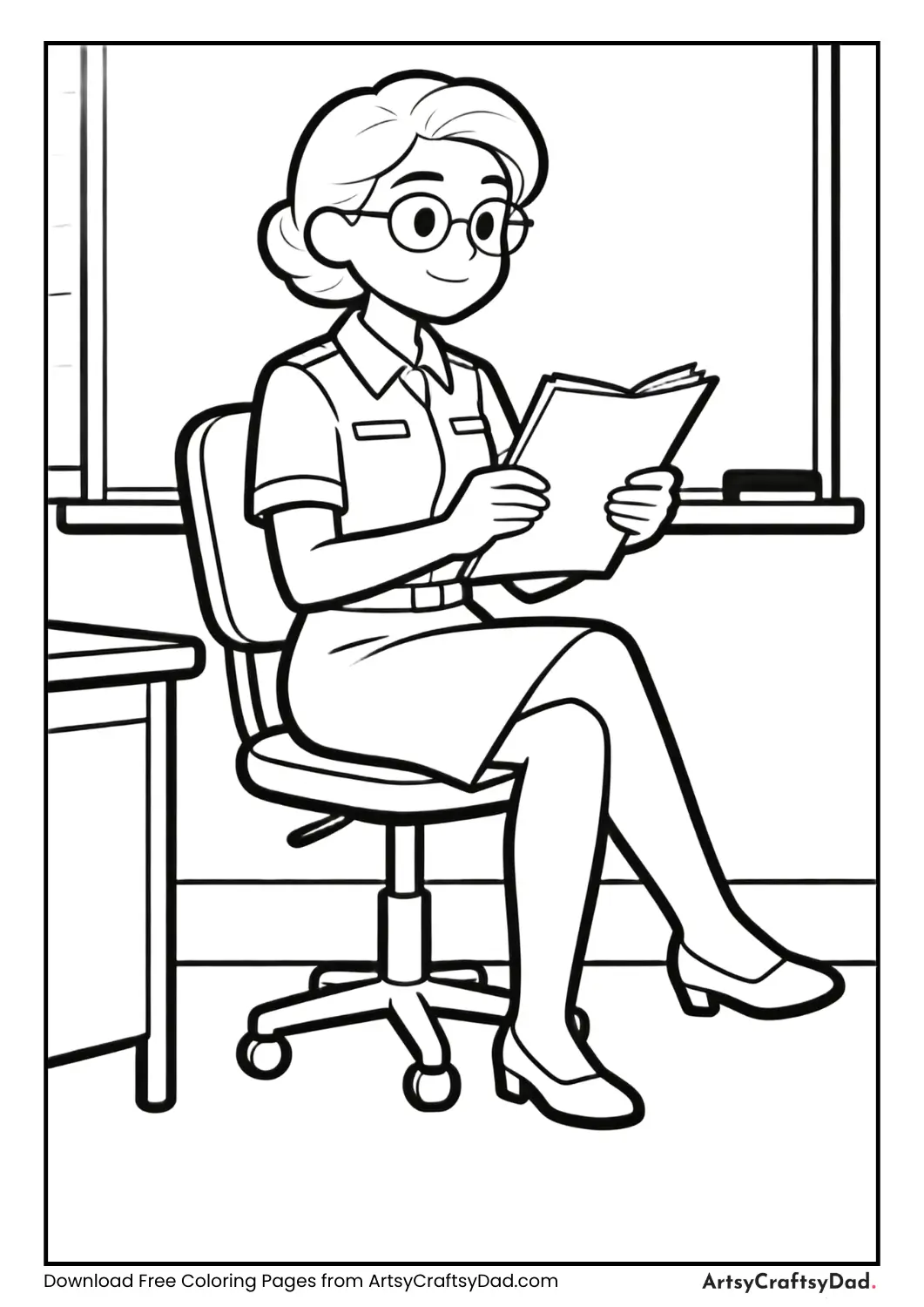 Teacher reading notes coloring page