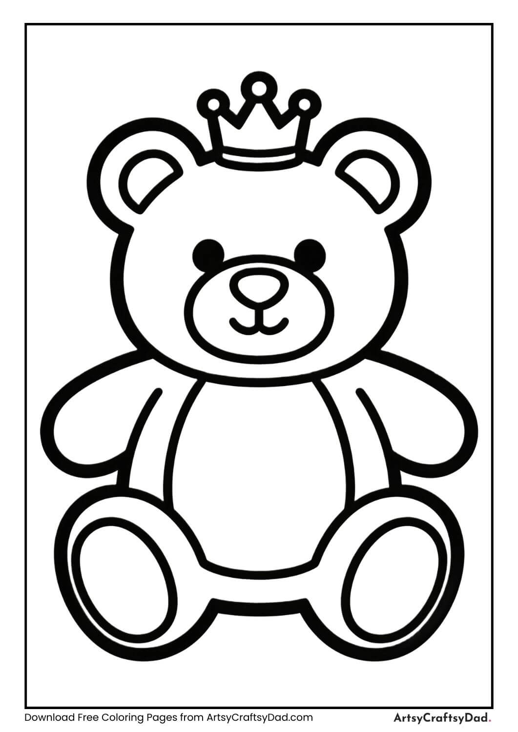 Teddy bear wearing tiny crown coloring page