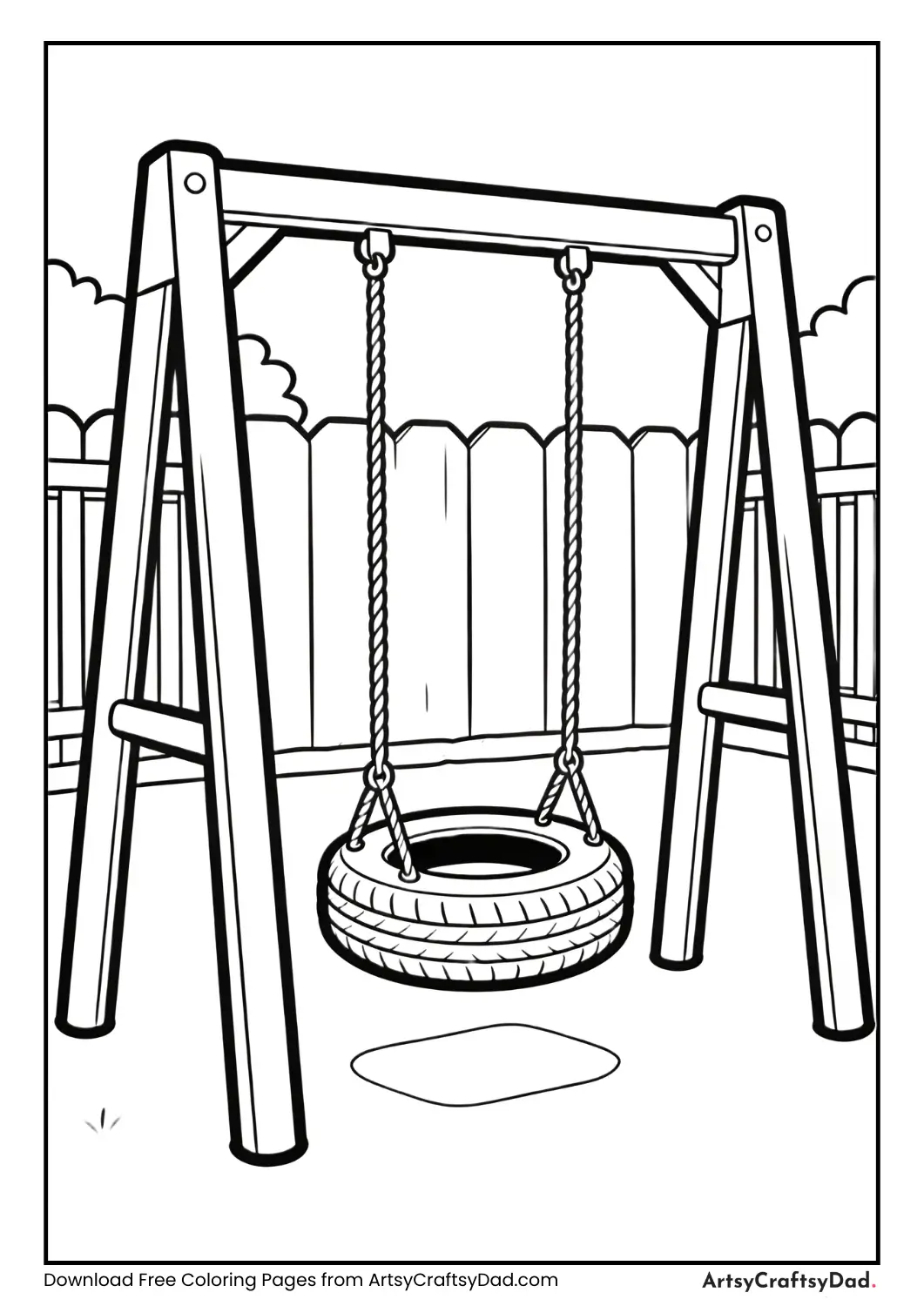 Tire swing playground coloring page