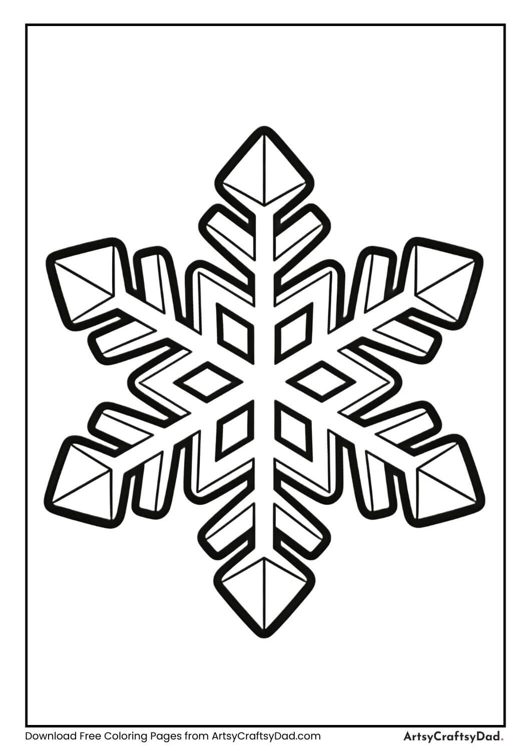 Triangle and line snowflake coloring page