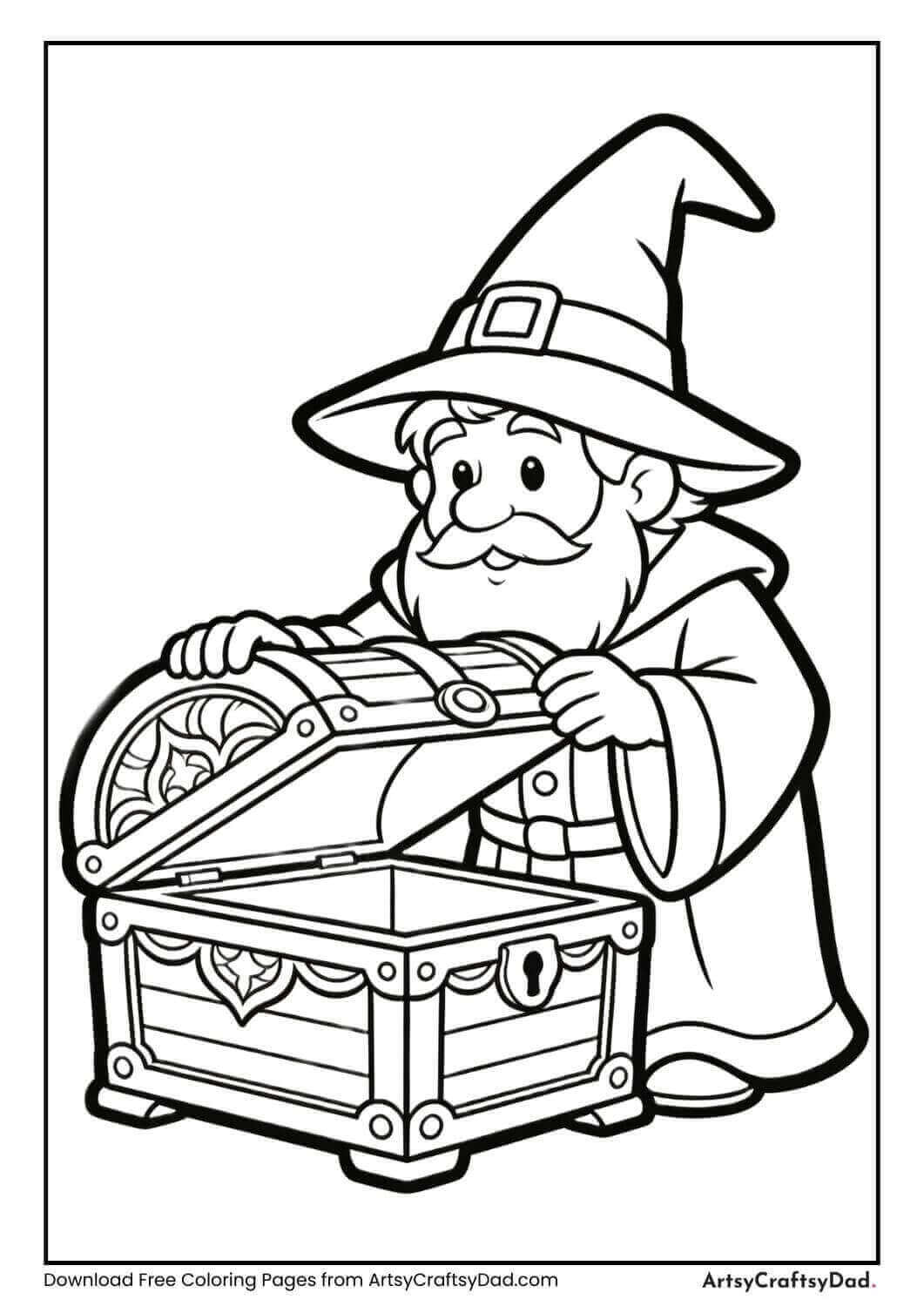 Wizard opening a magical treasure chest