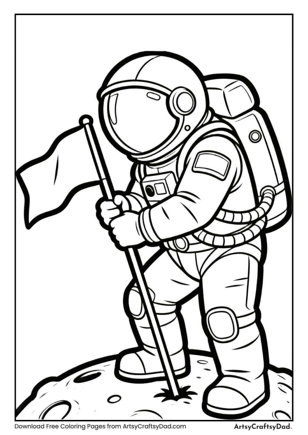 Astronaut planting a flag on the moon