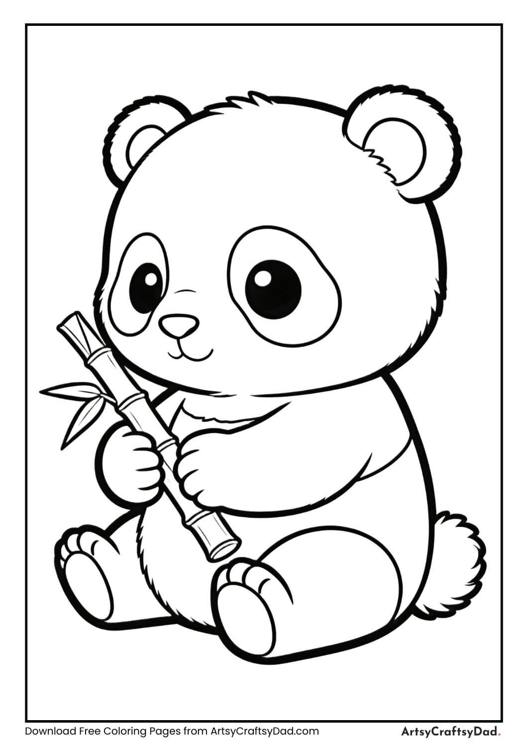 Baby panda holding bamboo easy coloring page