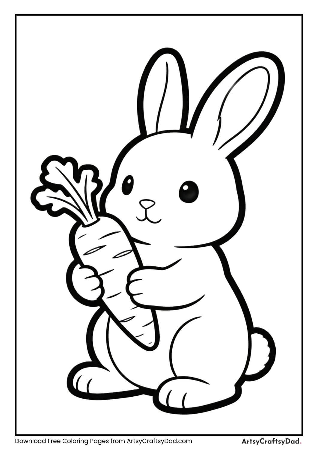 Baby rabbit holding carrot coloring page