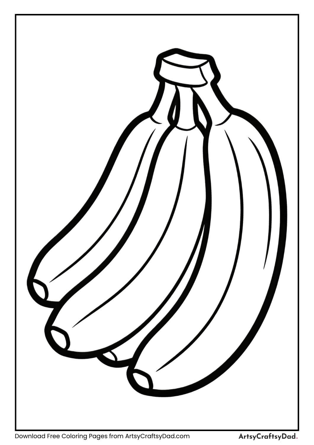 Black and white banana bunch coloring page for kids