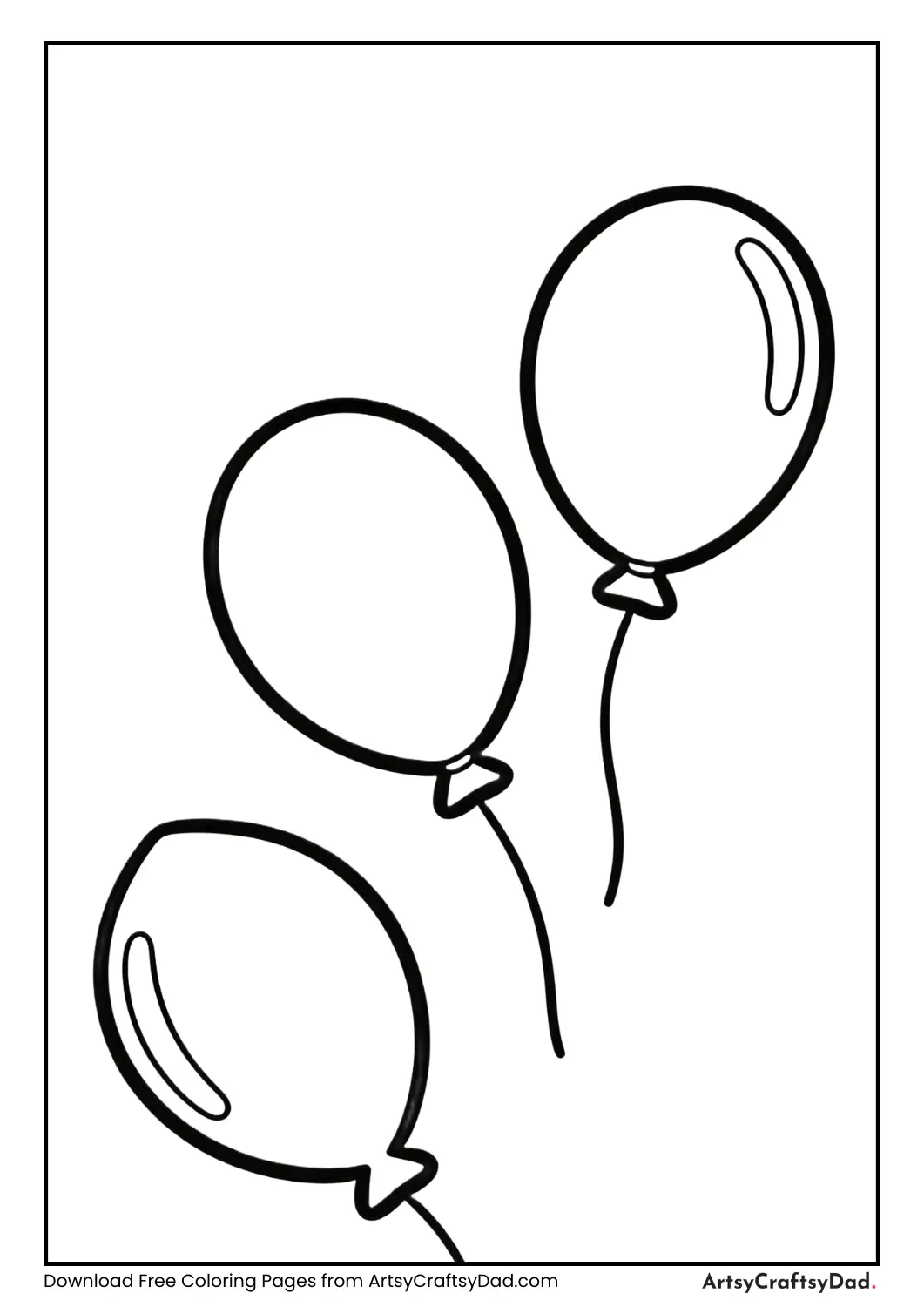 Count and color three balloons easy coloring page for Preschoolers