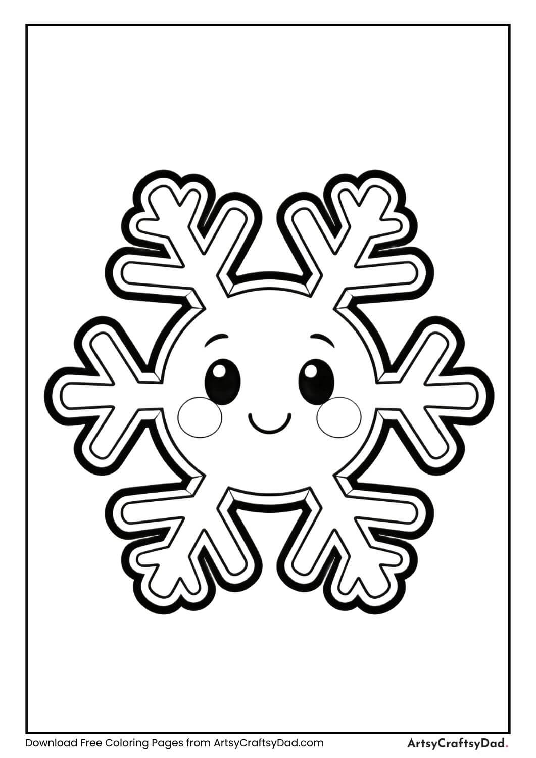 Cute cartoon snowflake coloring page for children