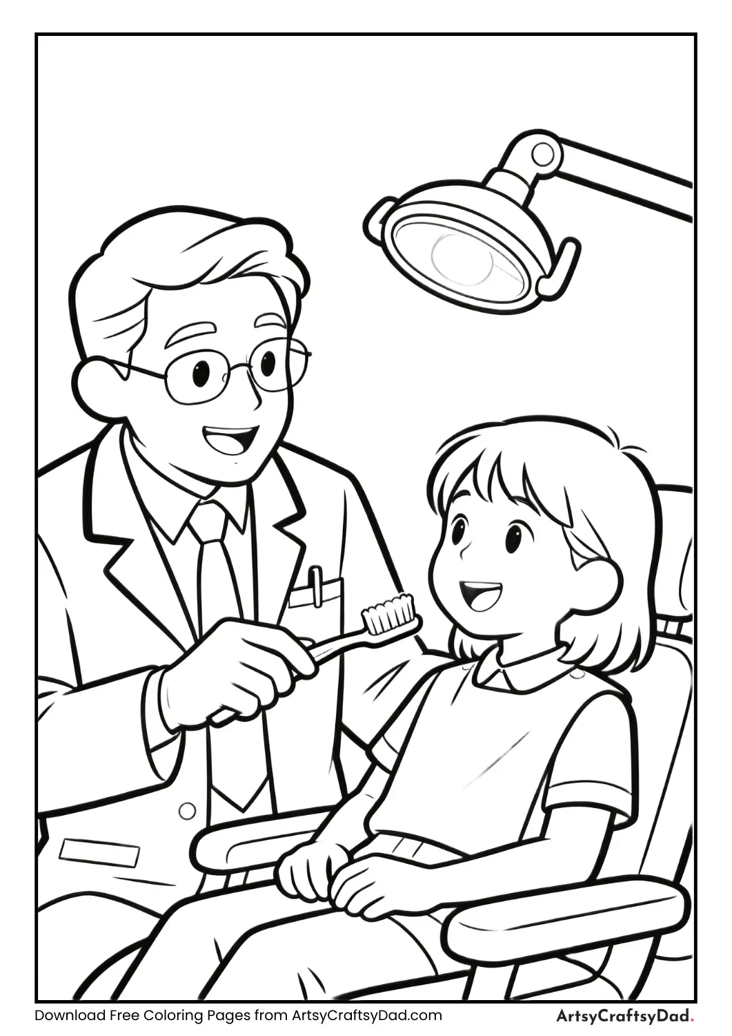 Dentist showing toothbrush to child