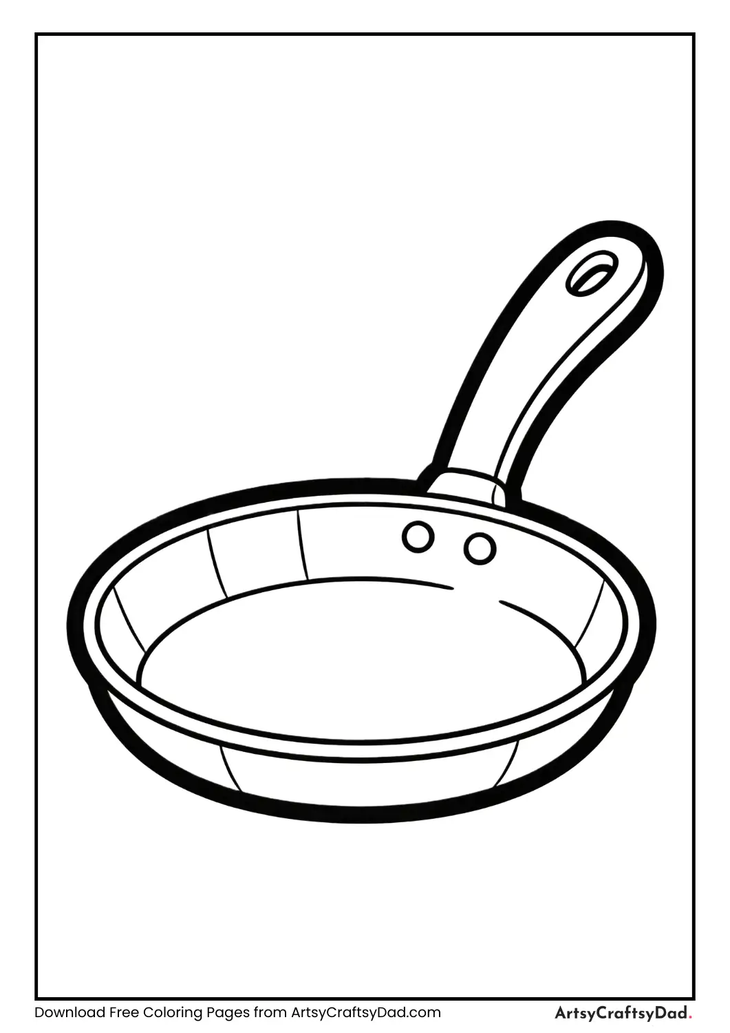 Black and white frying pan coloring page for kids