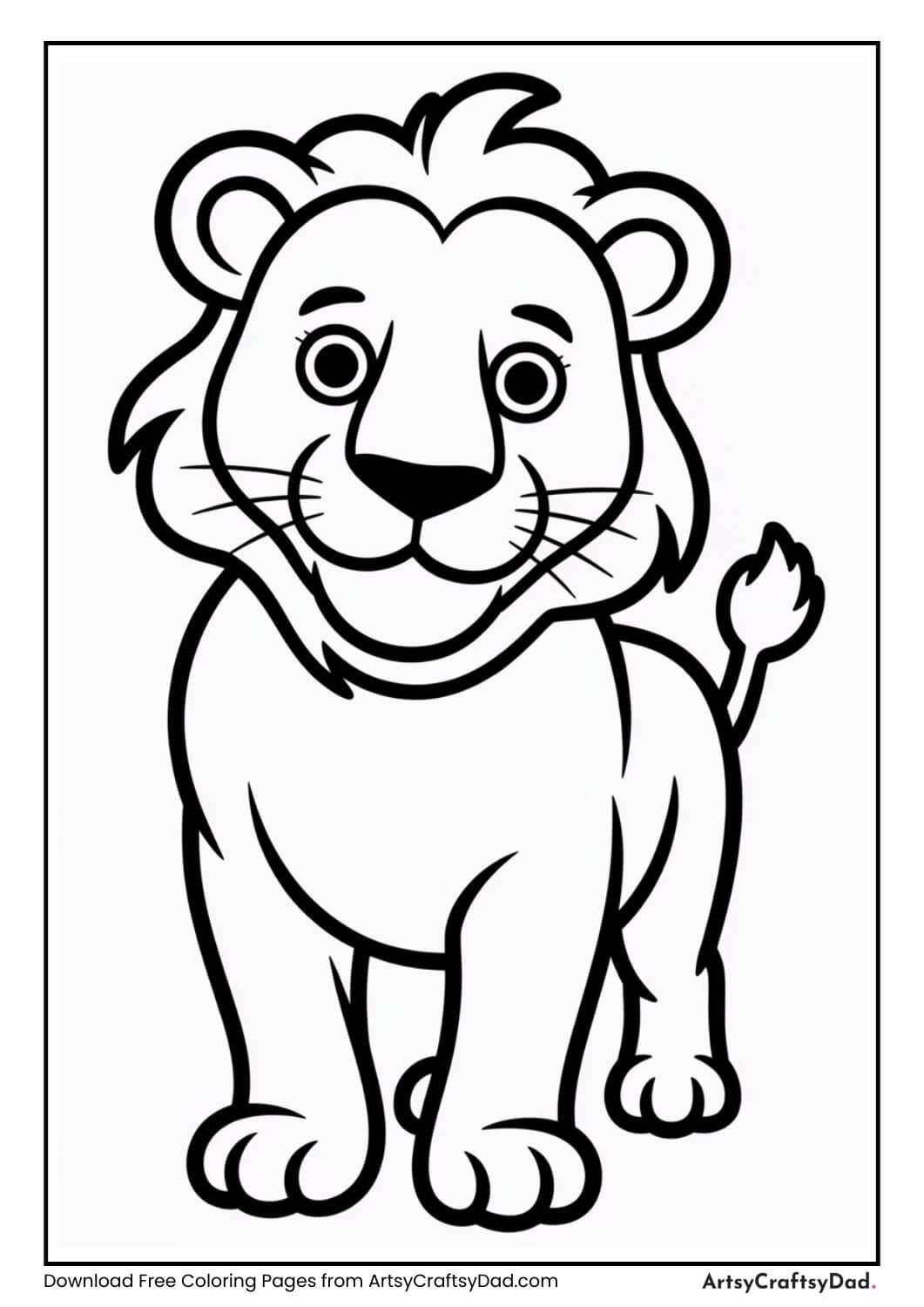 Friendly cartoon lion standing coloring page