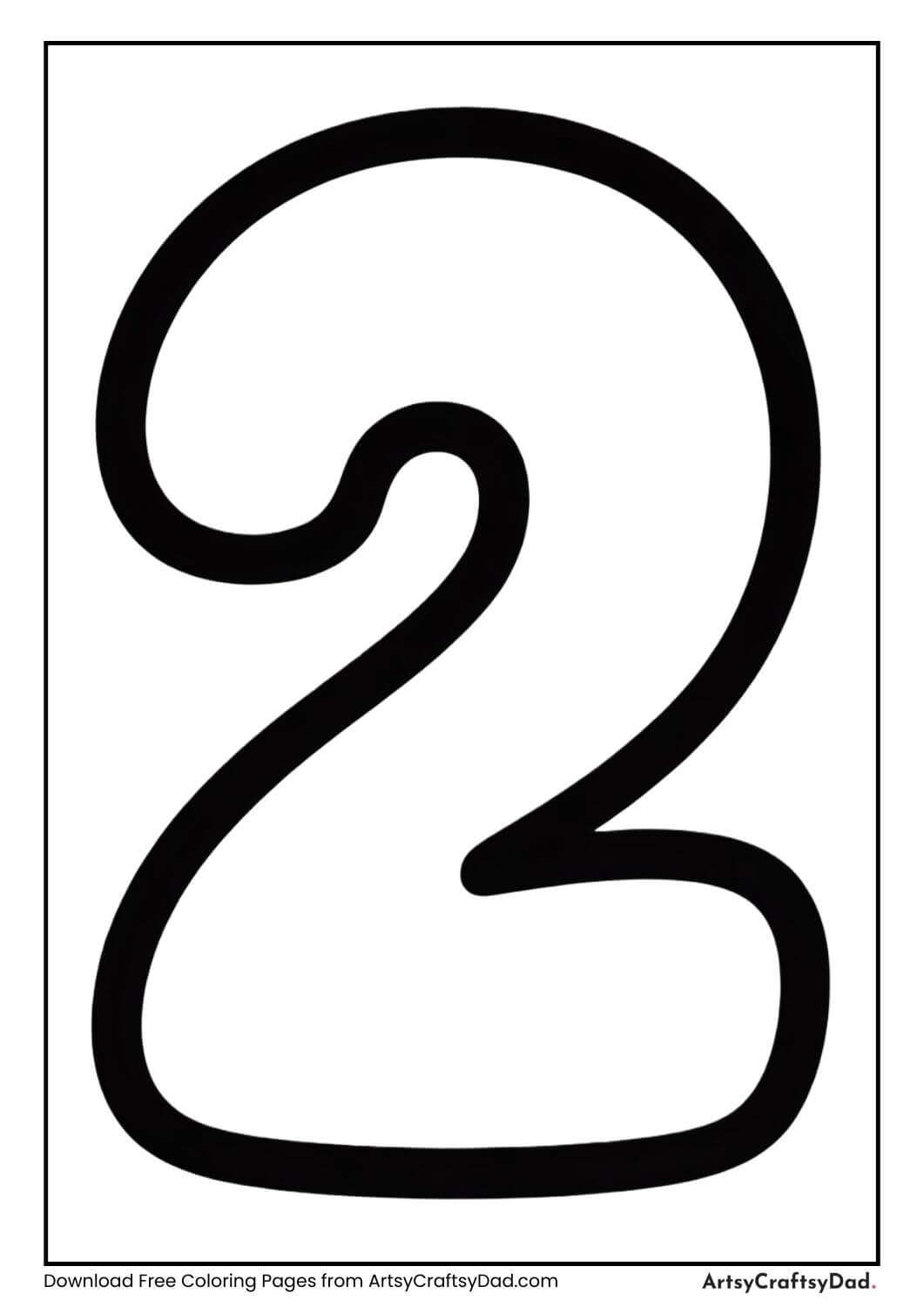 Simple rounded number 2 black and white coloring page