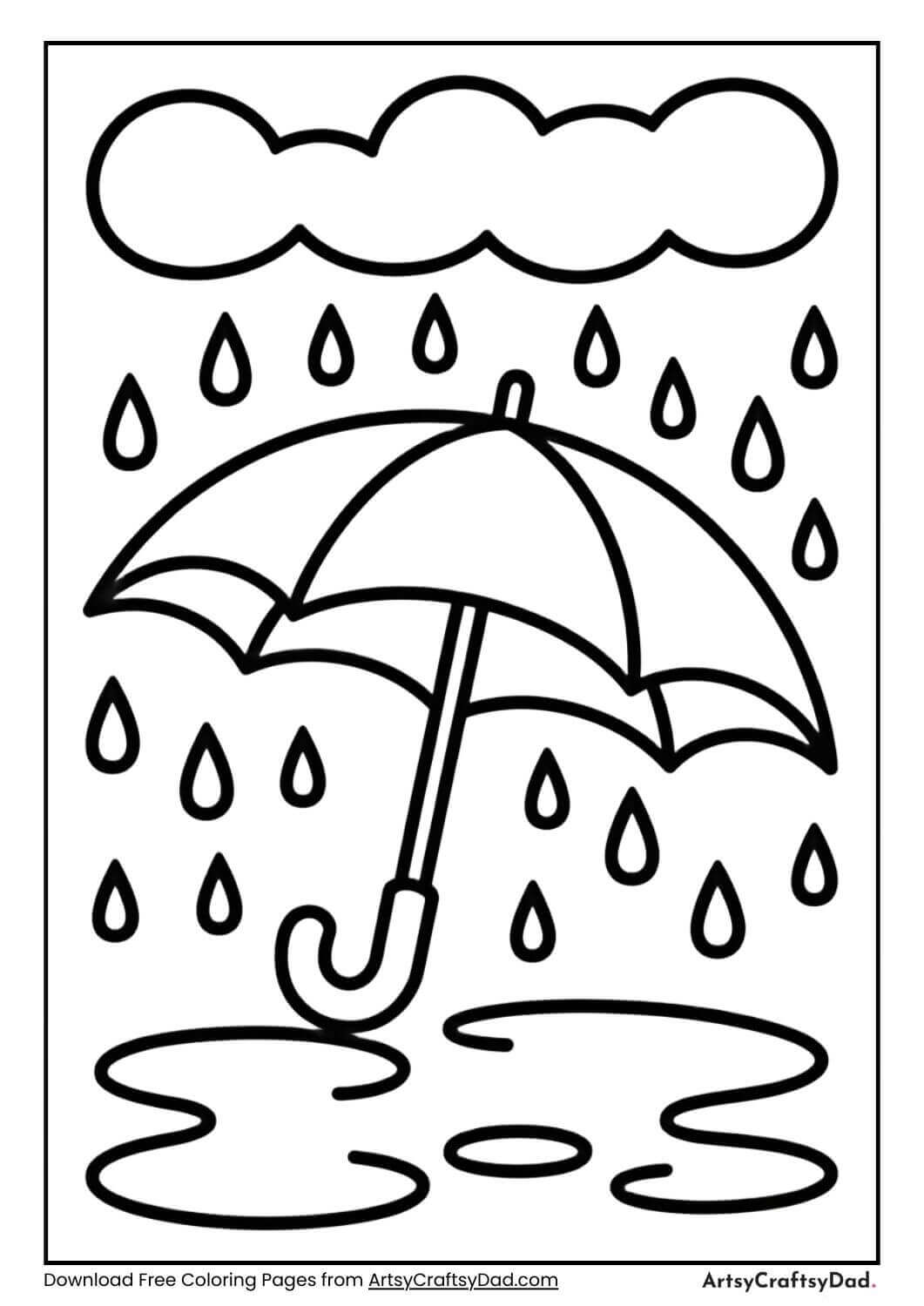 Rainy day weather coloring page with umbrella