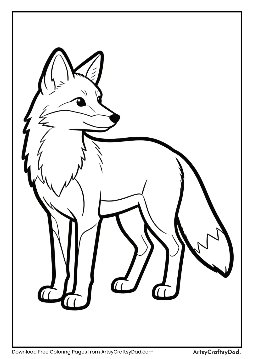 Simple fox standing black and white coloring page