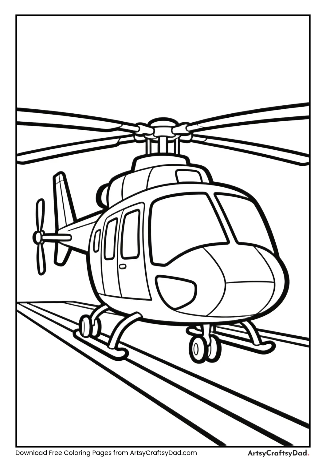 Helicopter parked at airport coloring page