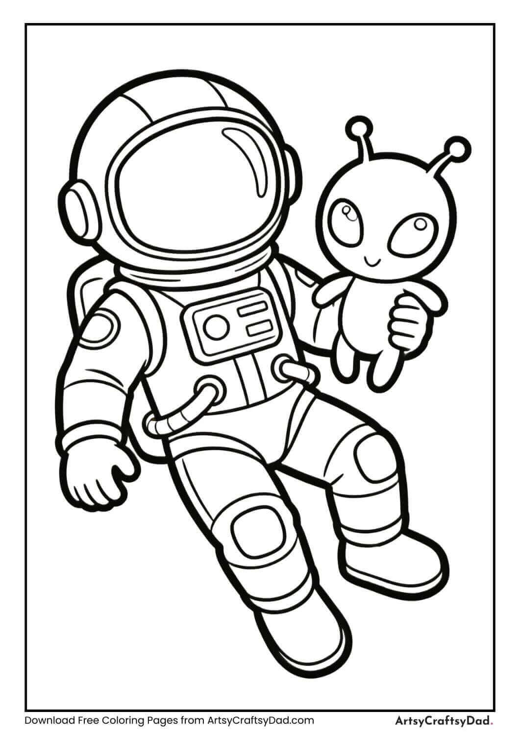 Astronaut floating with a cute space pet