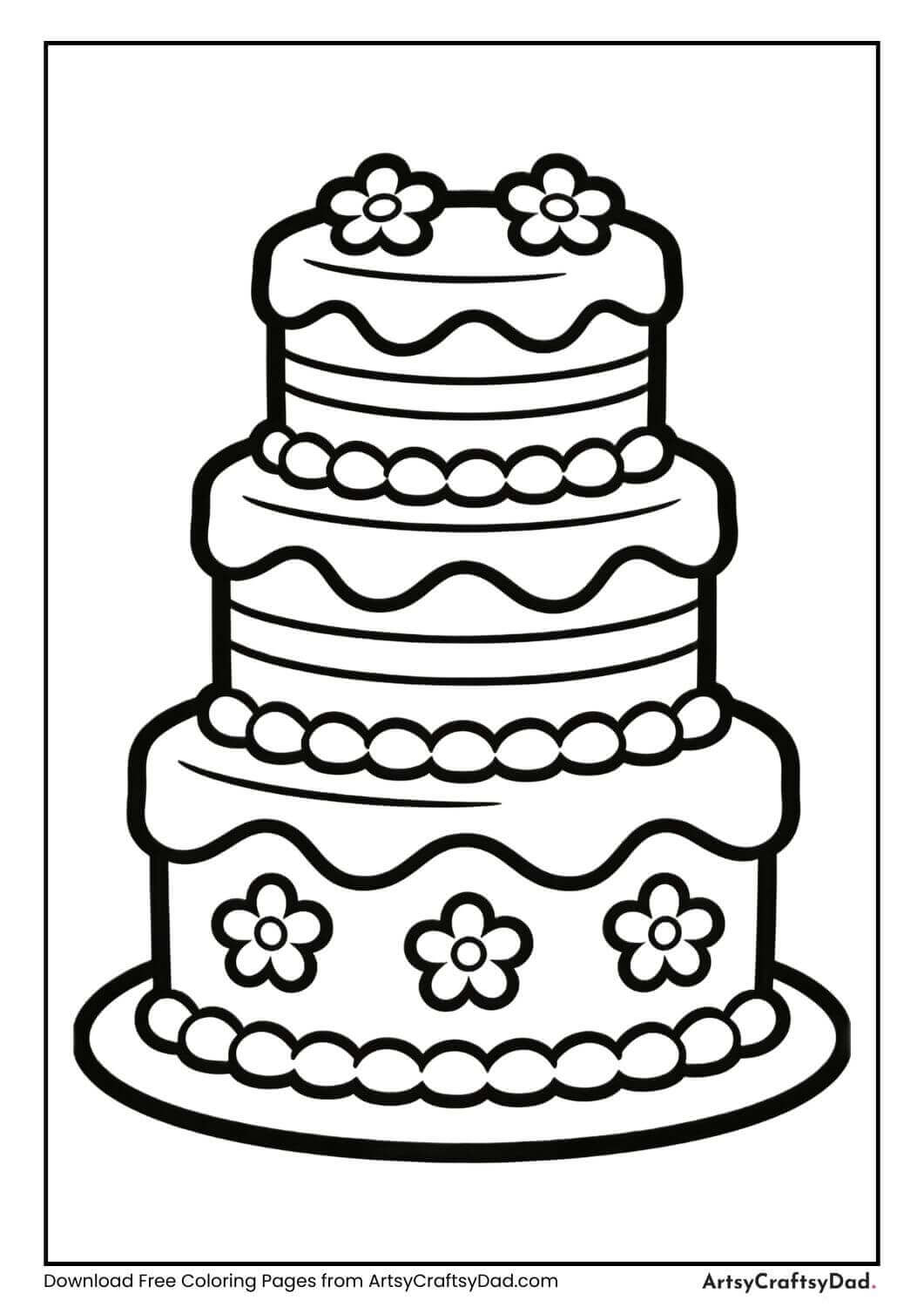 Birthday cake with flower frosting coloring page