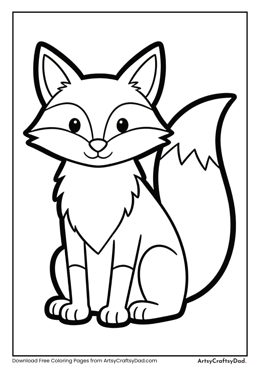 Fox with bushy tail black and white coloring page