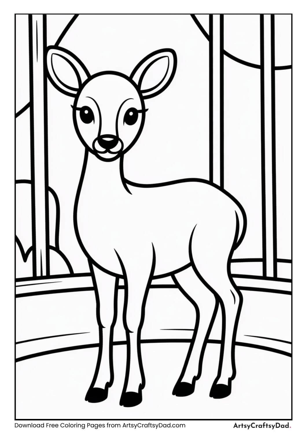 Black and white deer zoo animal coloring page for kids
