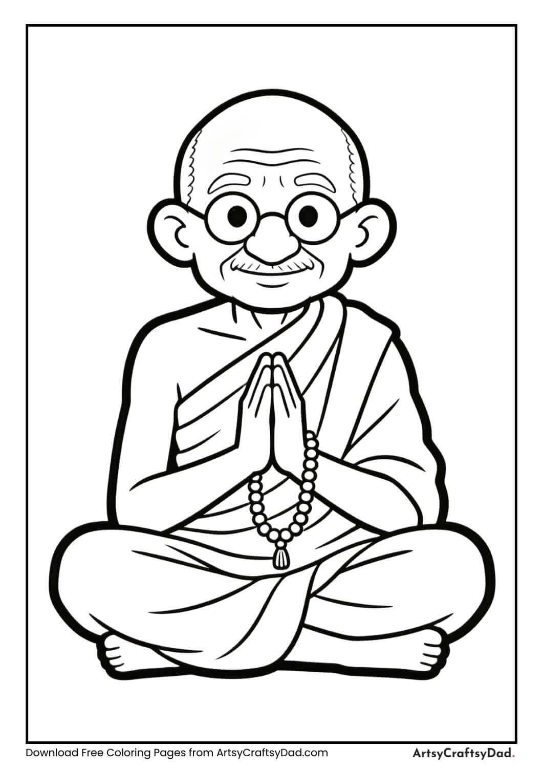 Gandhi with prayer beads coloring page