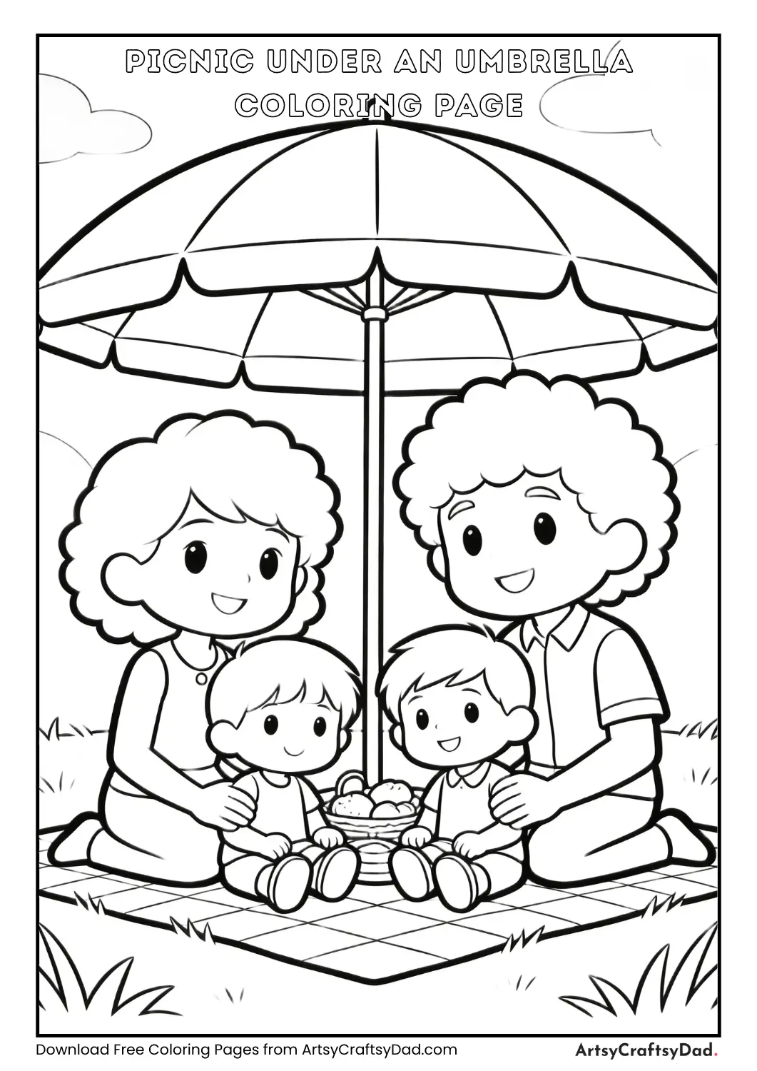 Family picnic under umbrella