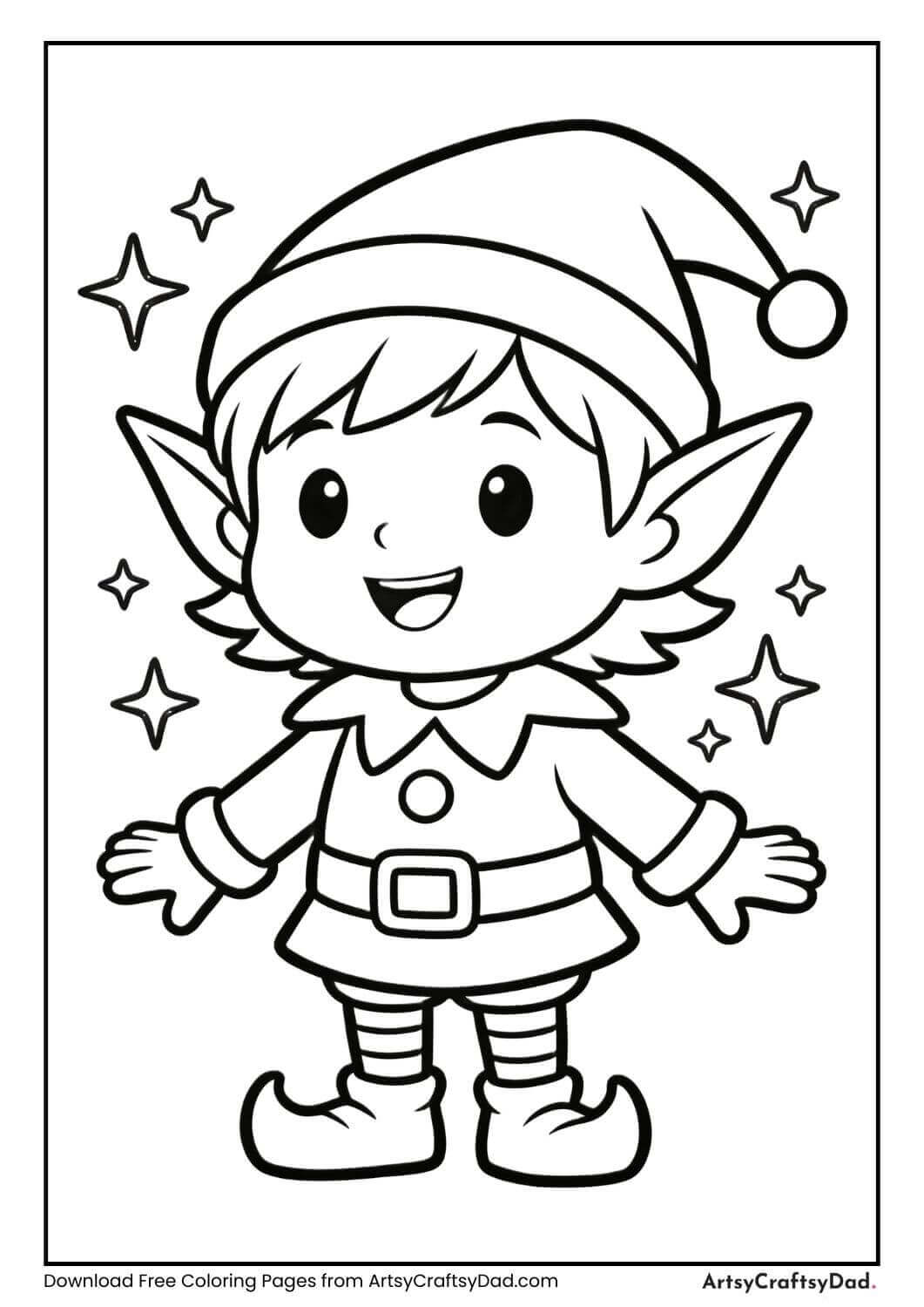 Playful elf creature with sparkles coloring page