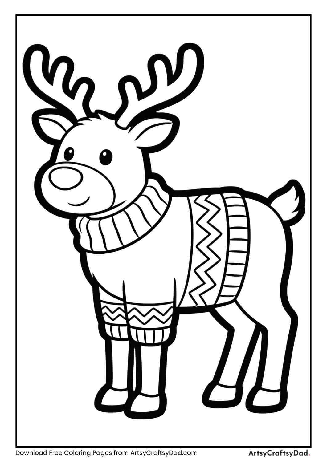 Reindeer wearing winter sweater coloring page