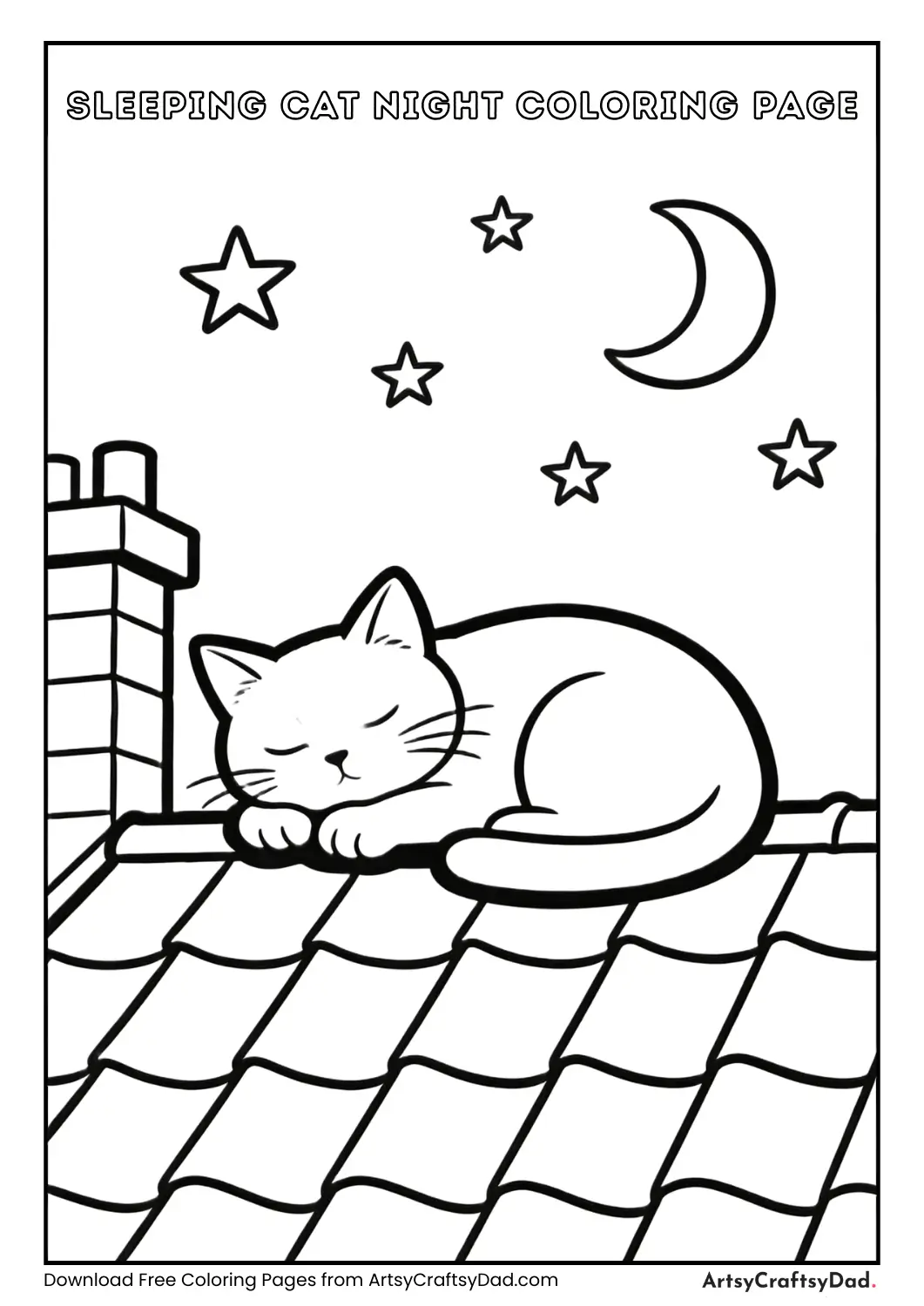 Cat sleeping at night coloring page