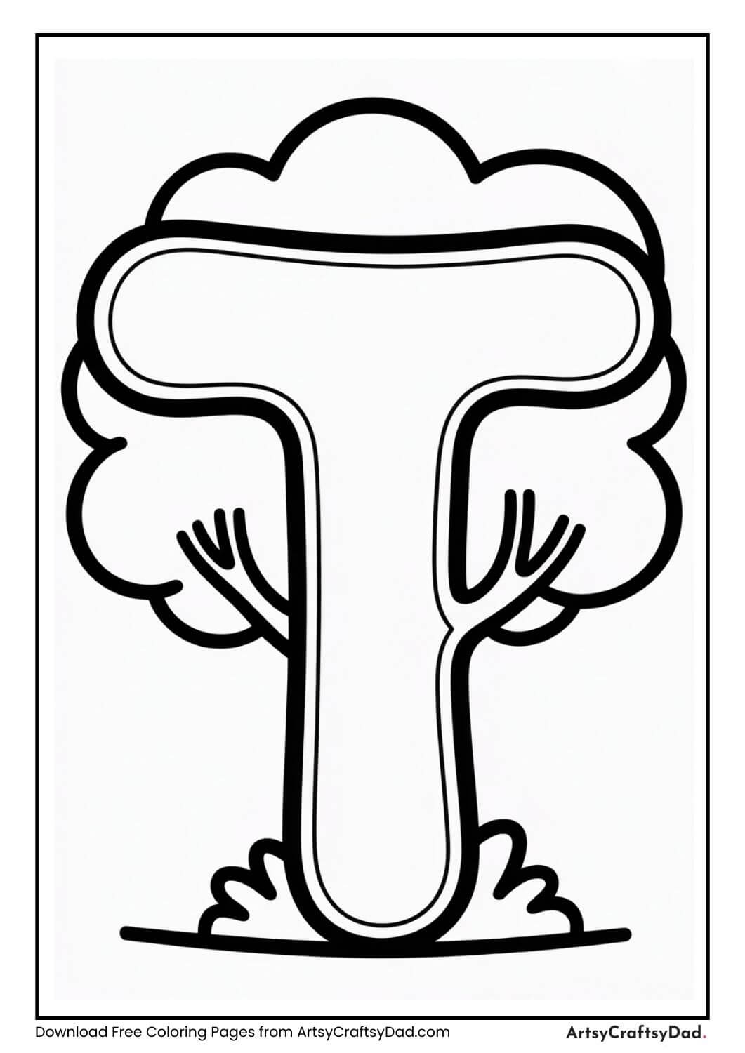 Alphabet T tree coloring page