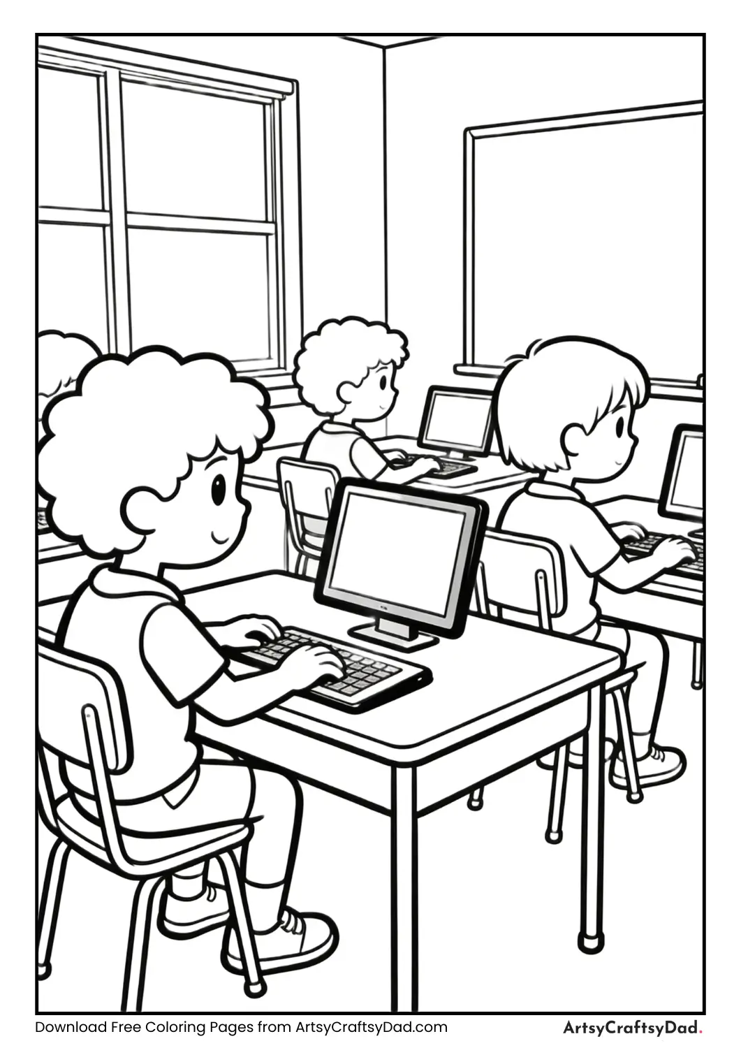 Students using computers in classroom