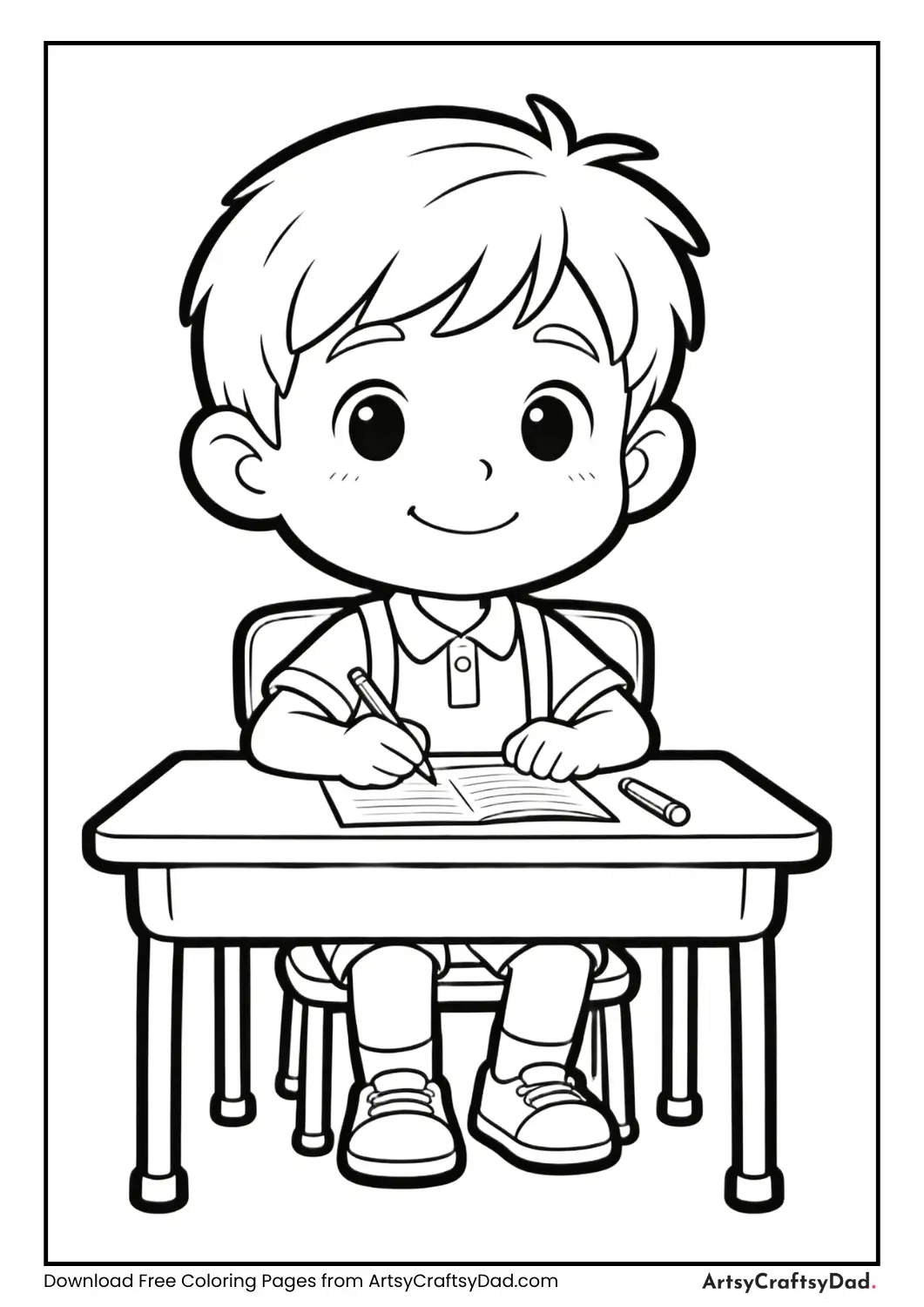 Confident Student During Exam Coloring Page