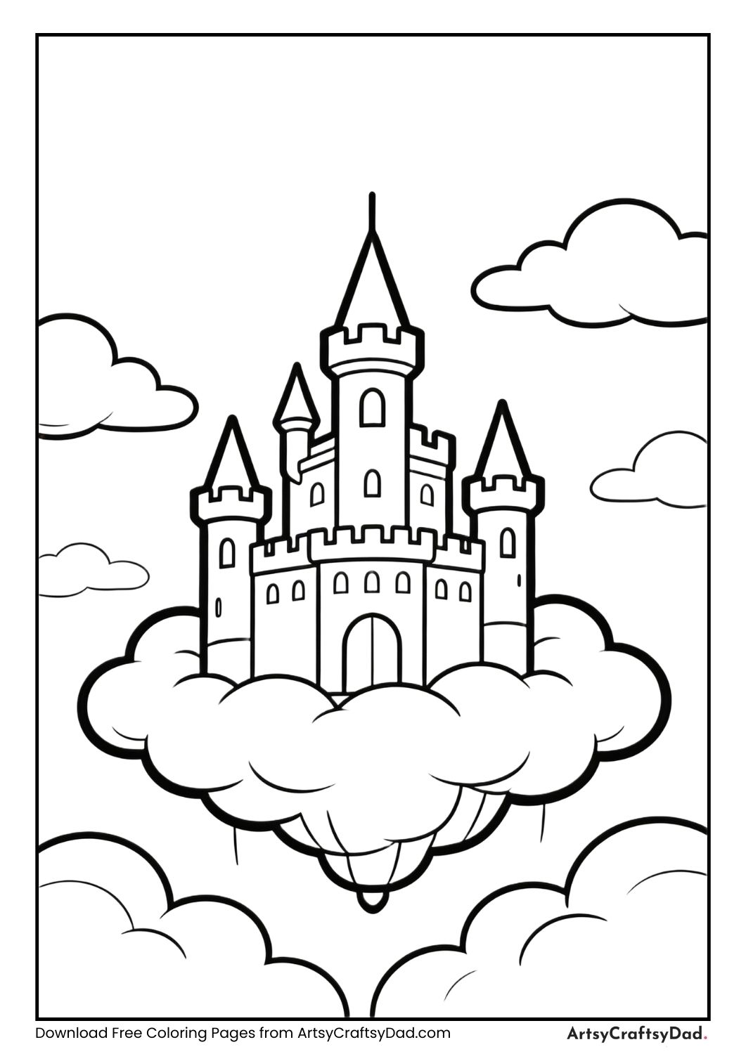 Floating castle in the clouds coloring page