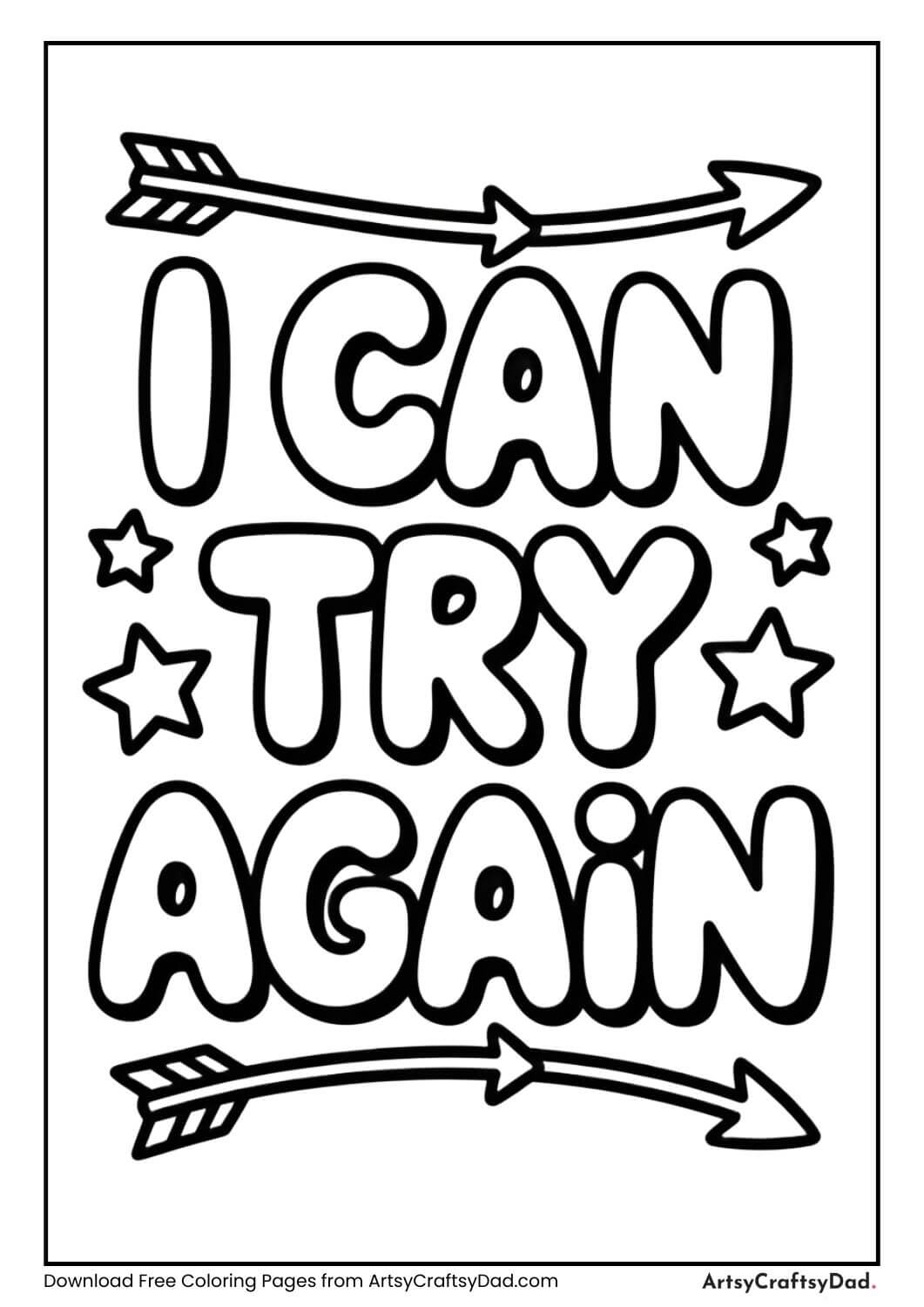 I Can Try Again growth mindset coloring page