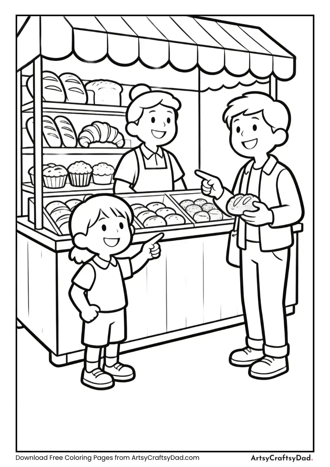 Parent and child shopping in a market
