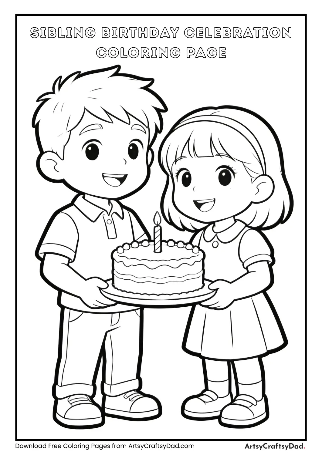 Brother and sister celebrating birthday coloring page