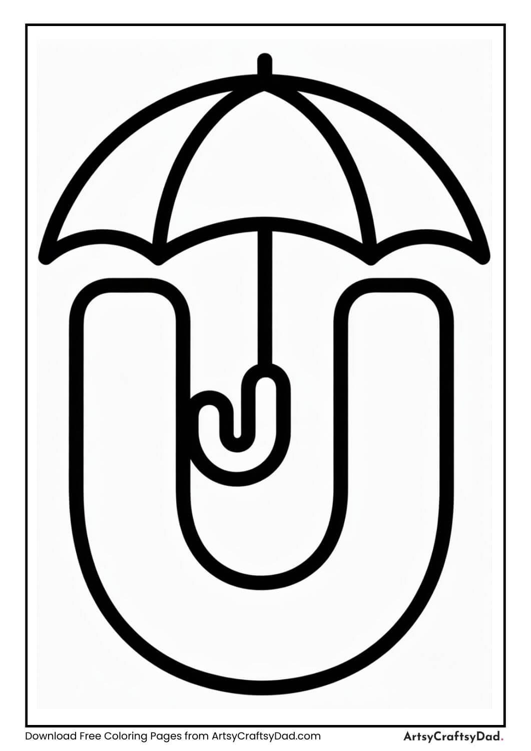 Letter U umbrella coloring page for kids