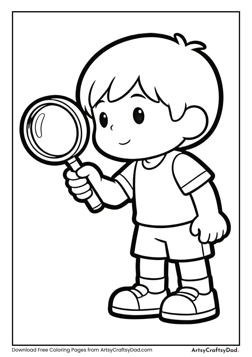 Child looking through a magnifying glass