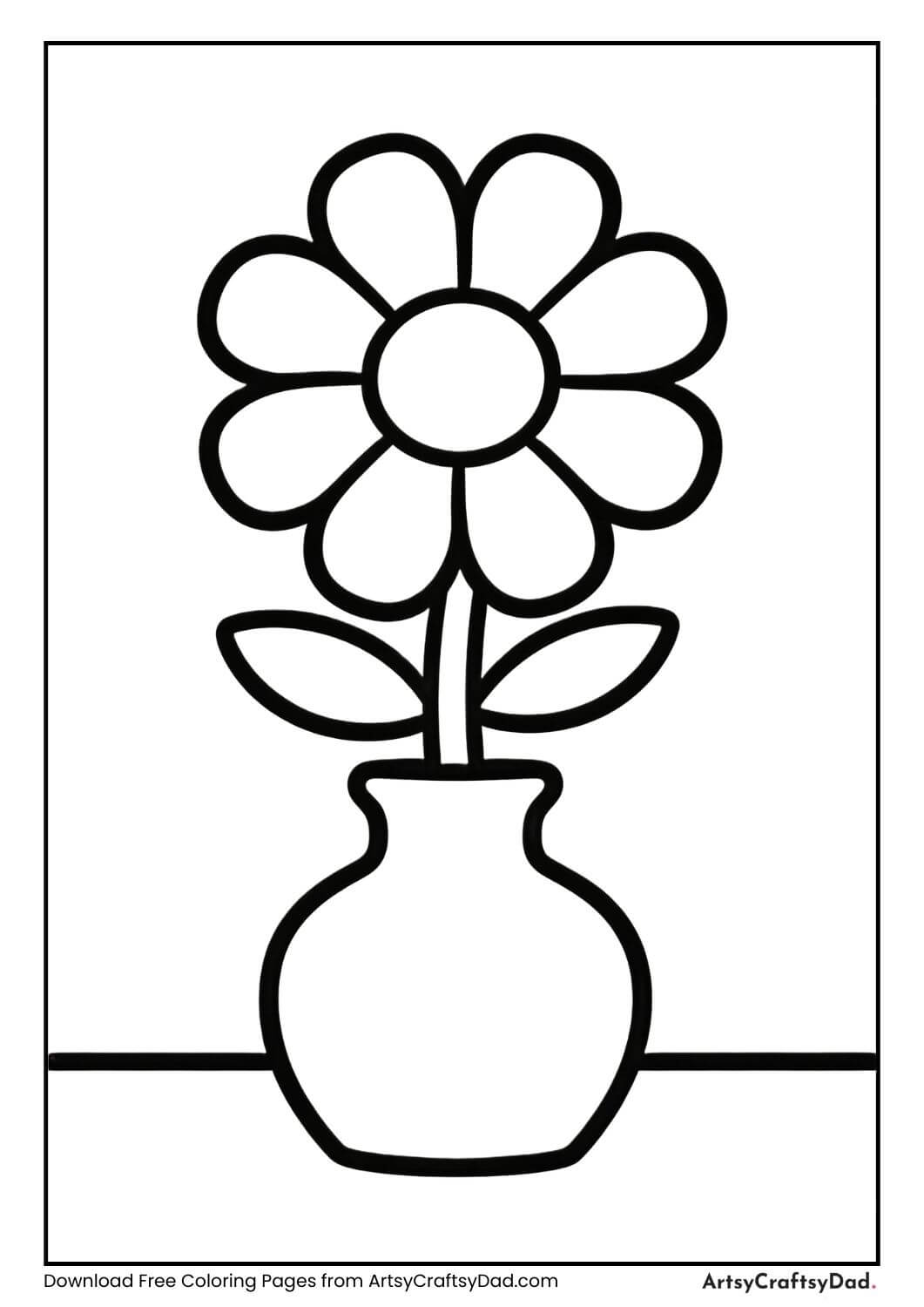 Flower vase black and white coloring page