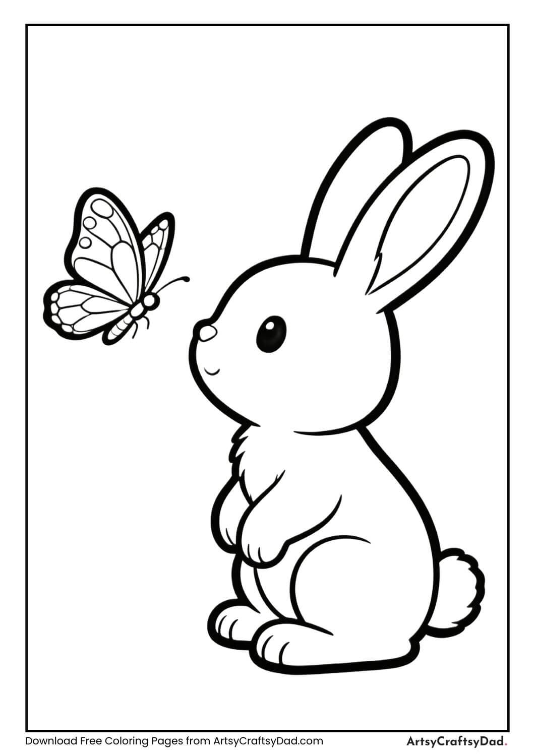 Rabbit looking at butterfly coloring page