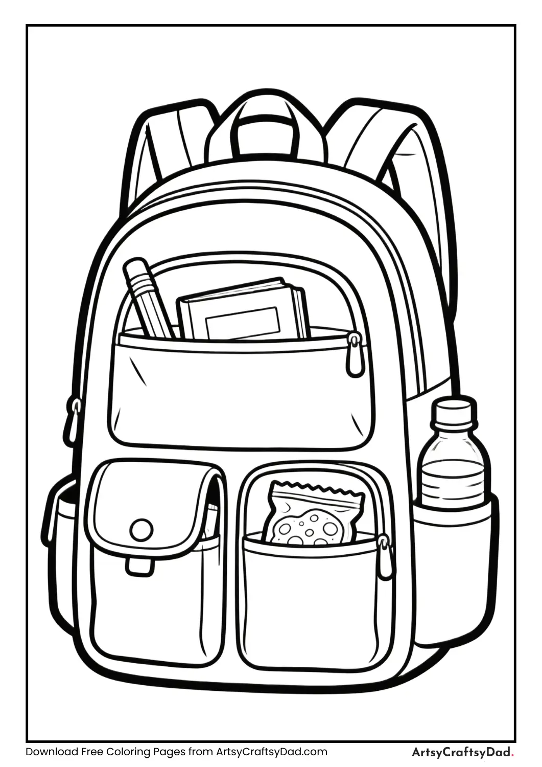 Backpack with multiple compartments showing items inside