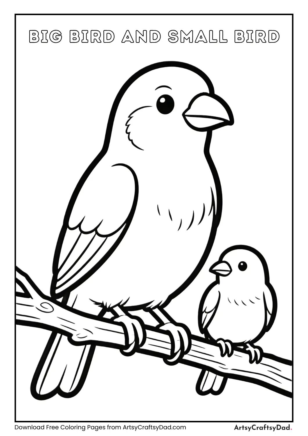 Big bird and small bird coloring page