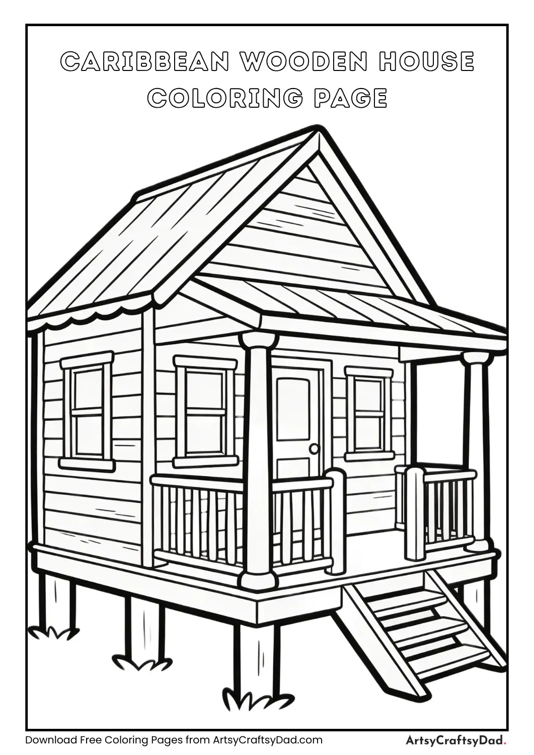 Caribbean wooden house coloring page